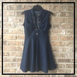🆕 JEAN DRESS MIDI FLARE DARK DENIM METAL BUTTONS
